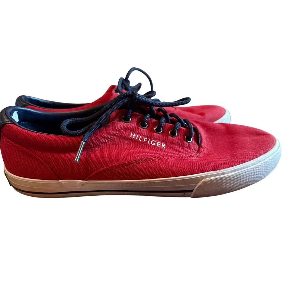 Tommy Hilfiger Men's Red Canvas Lace Up Casual Sneakers Shoes‎ Size